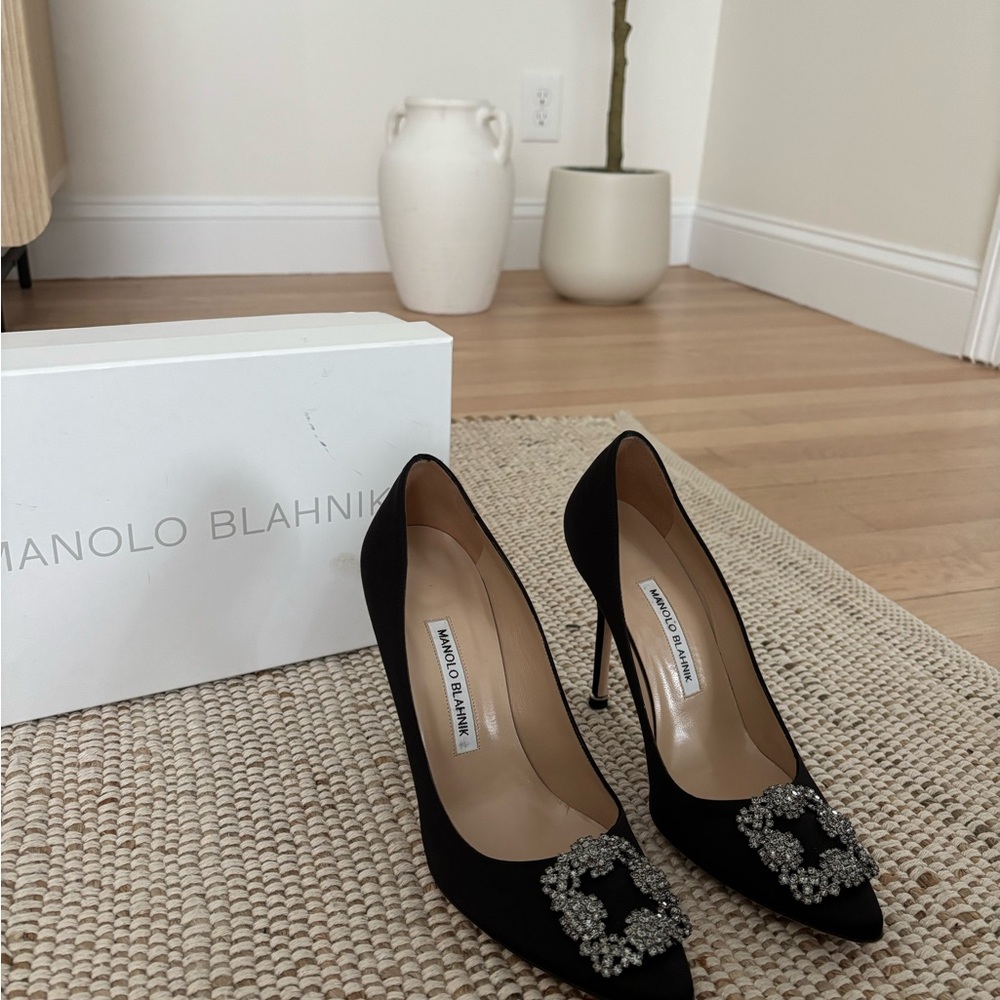 Manolo Blahnik Black Heels with Crystal Buckle Authentic